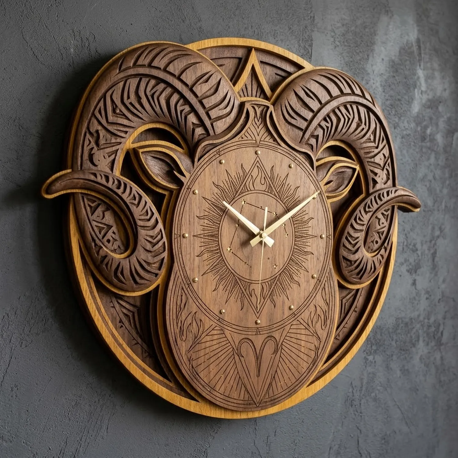 Wood Aries Wall Clock Zodiac Constellation Astrological Modern Home Decor