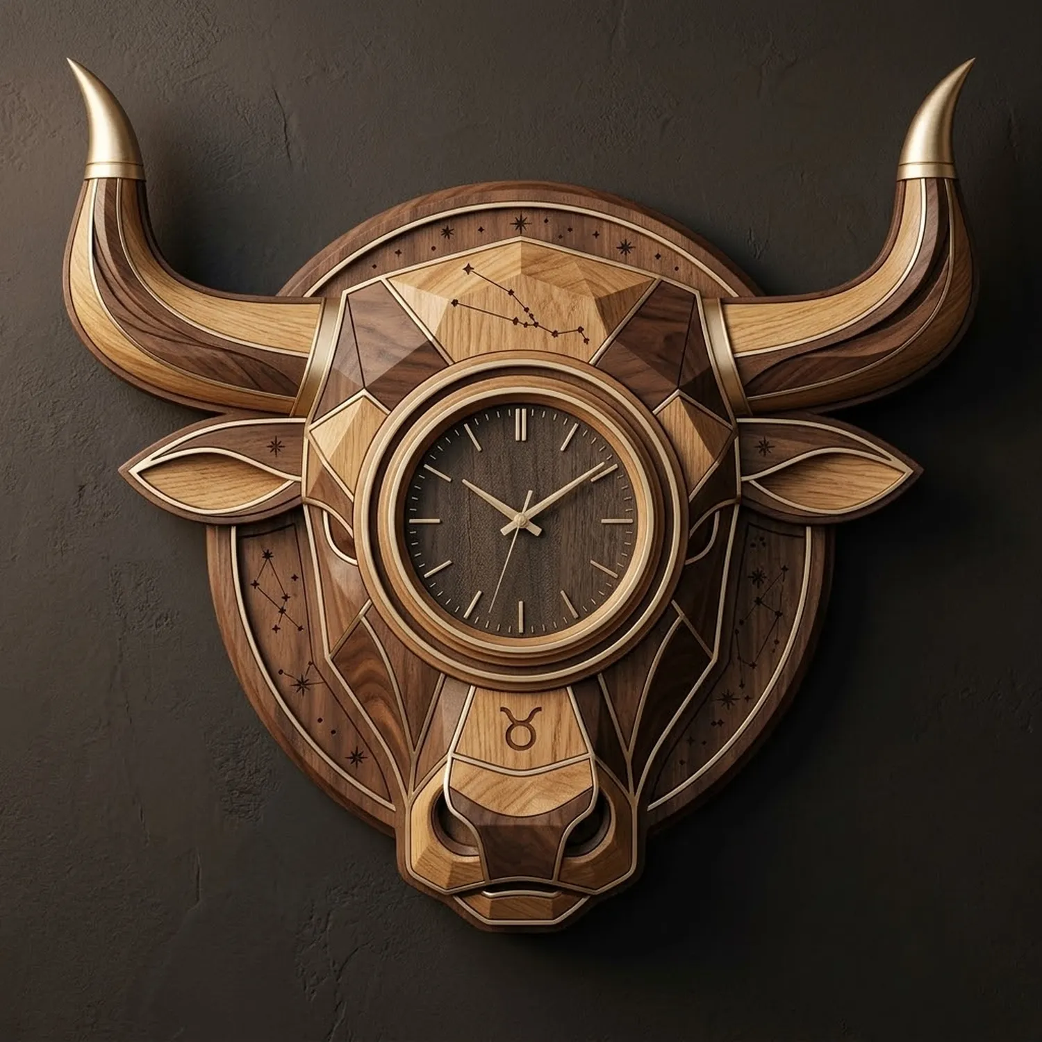 Wood Taurus Wall Clock Earth Sign Astrological Luxury Bedroom Styling